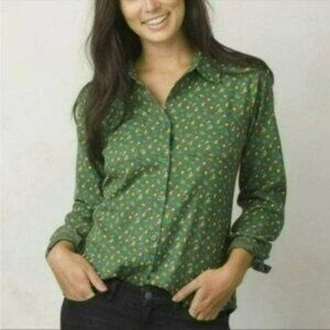 Prana Salina Women's Extra Small Green Floral Long Sleeve Button Up Shirt